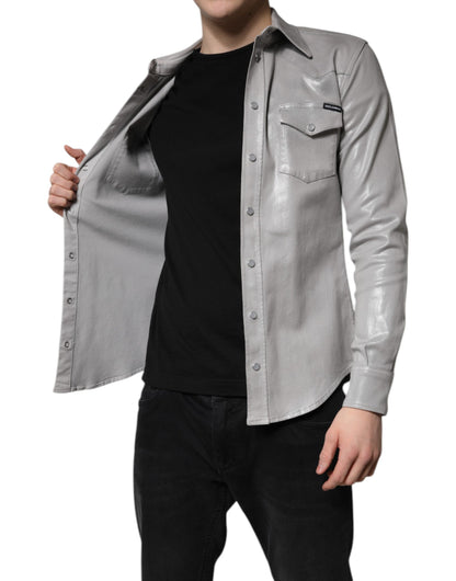 Metallic Gray Cotton Button Down Shirt
