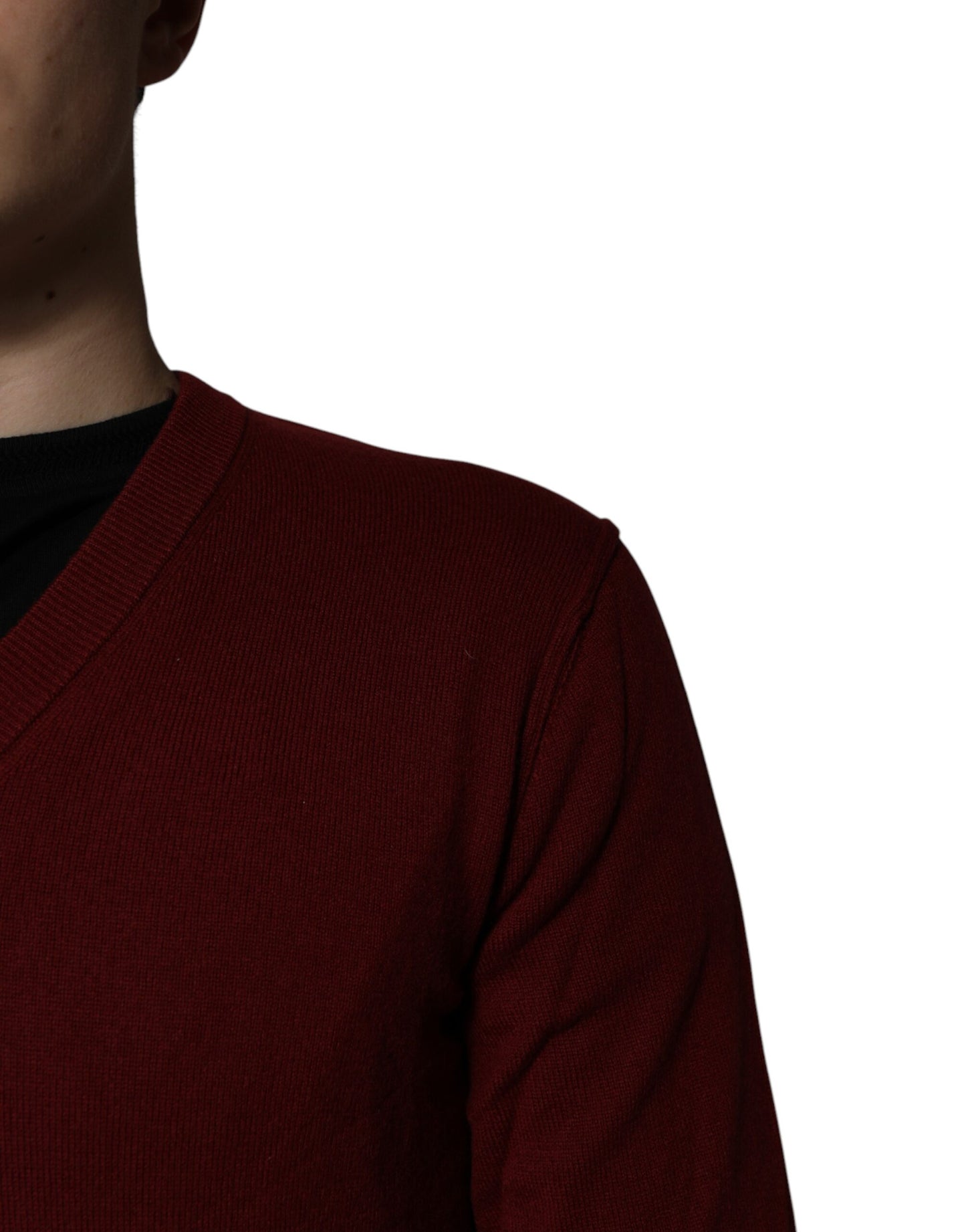 Maroon Cashmere V-neck Men Pullover Sweater