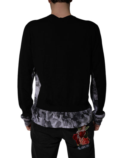 Black Camouflage V-neck Pullover Sweater