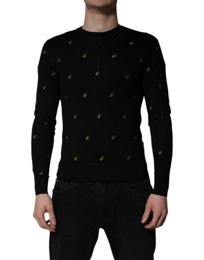 Black Pineapple Crew Neck Pullover Sweater