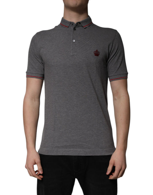 Gray Cotton Crown Collared Polo T-shirt