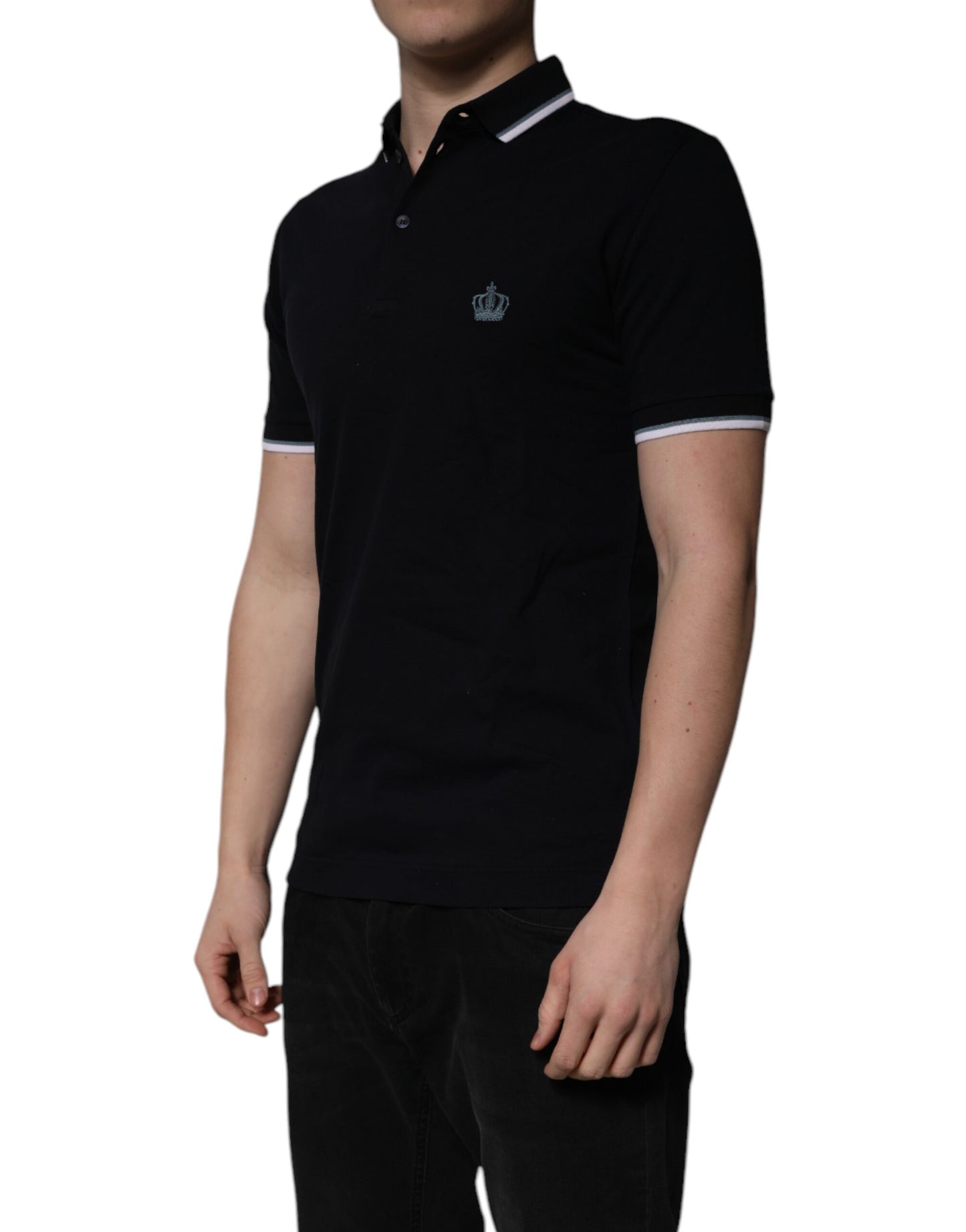 Black Cotton Crown Collared Polo T-shirt