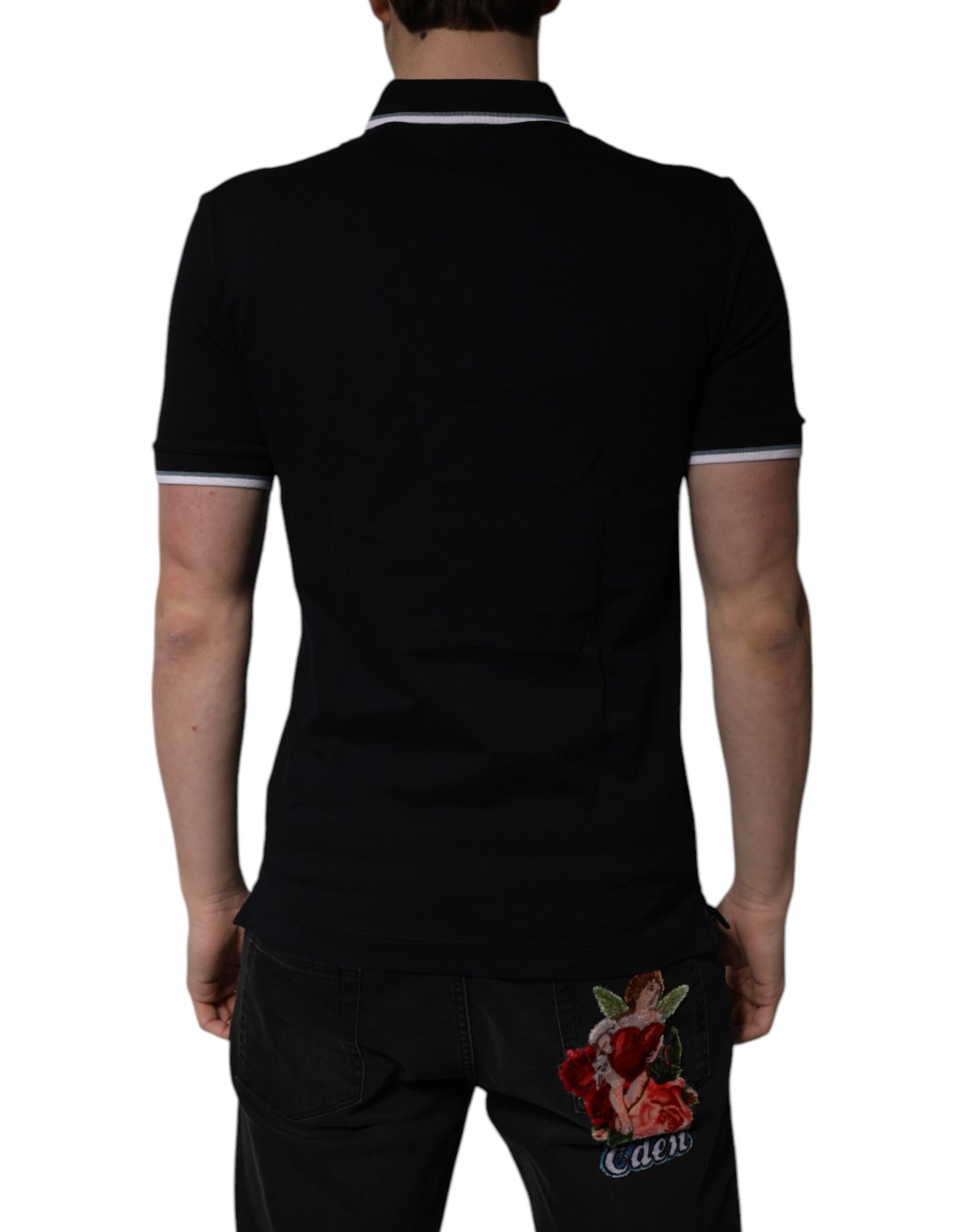 Black Cotton Crown Collared Polo T-shirt