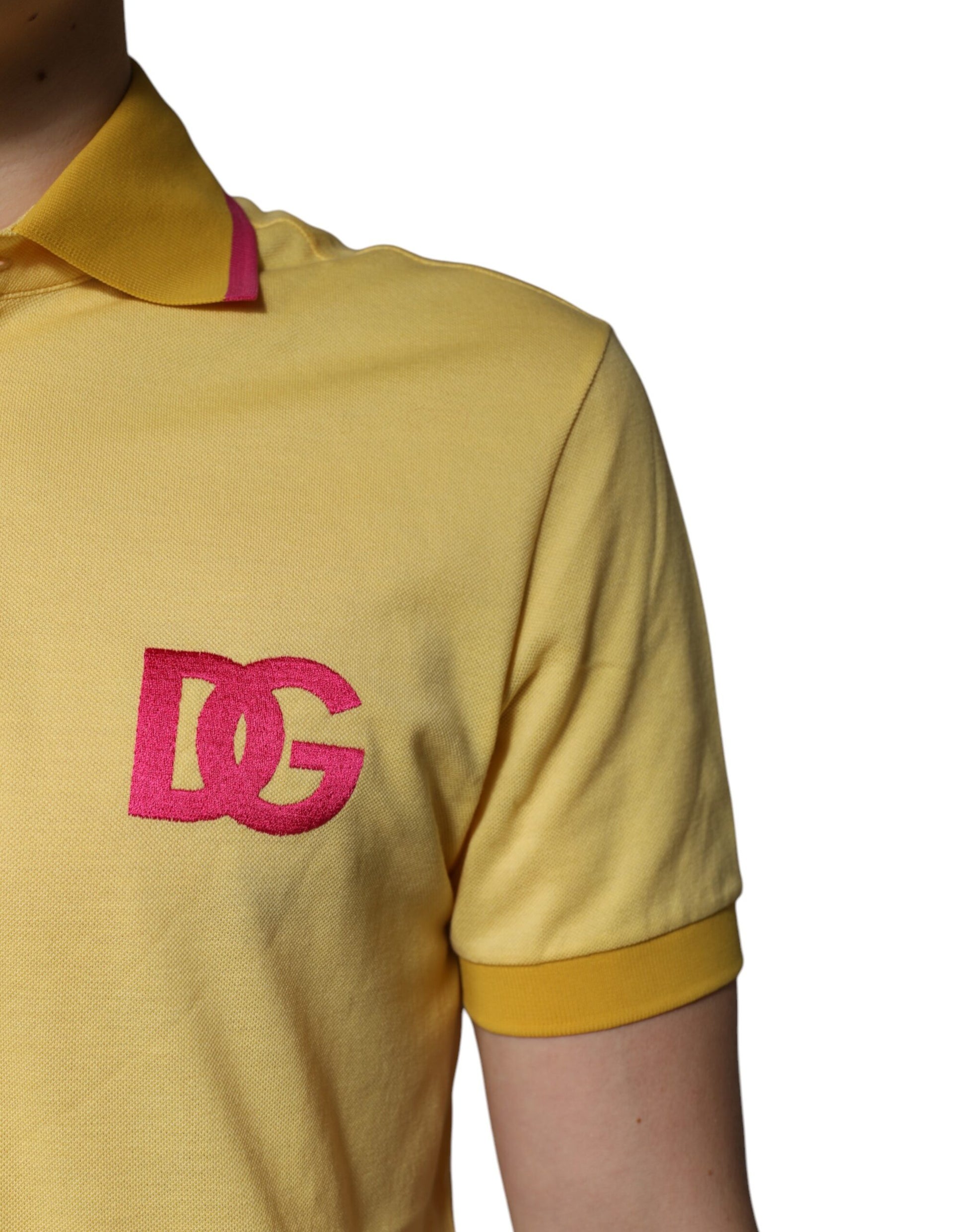 Yellow Cotton Logo Collared Polo T-shirt