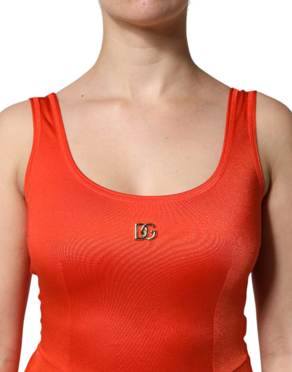 Orange Sleeveless Bodycon Jumpsuit Dress