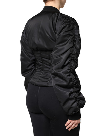 Black Nylon Full Zip Bustier Corset Jacket