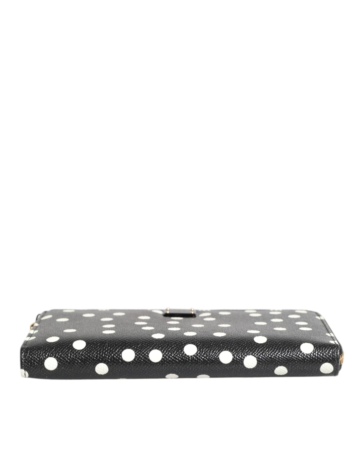 Black White Dotted Leather Zip Around Continental Wallet