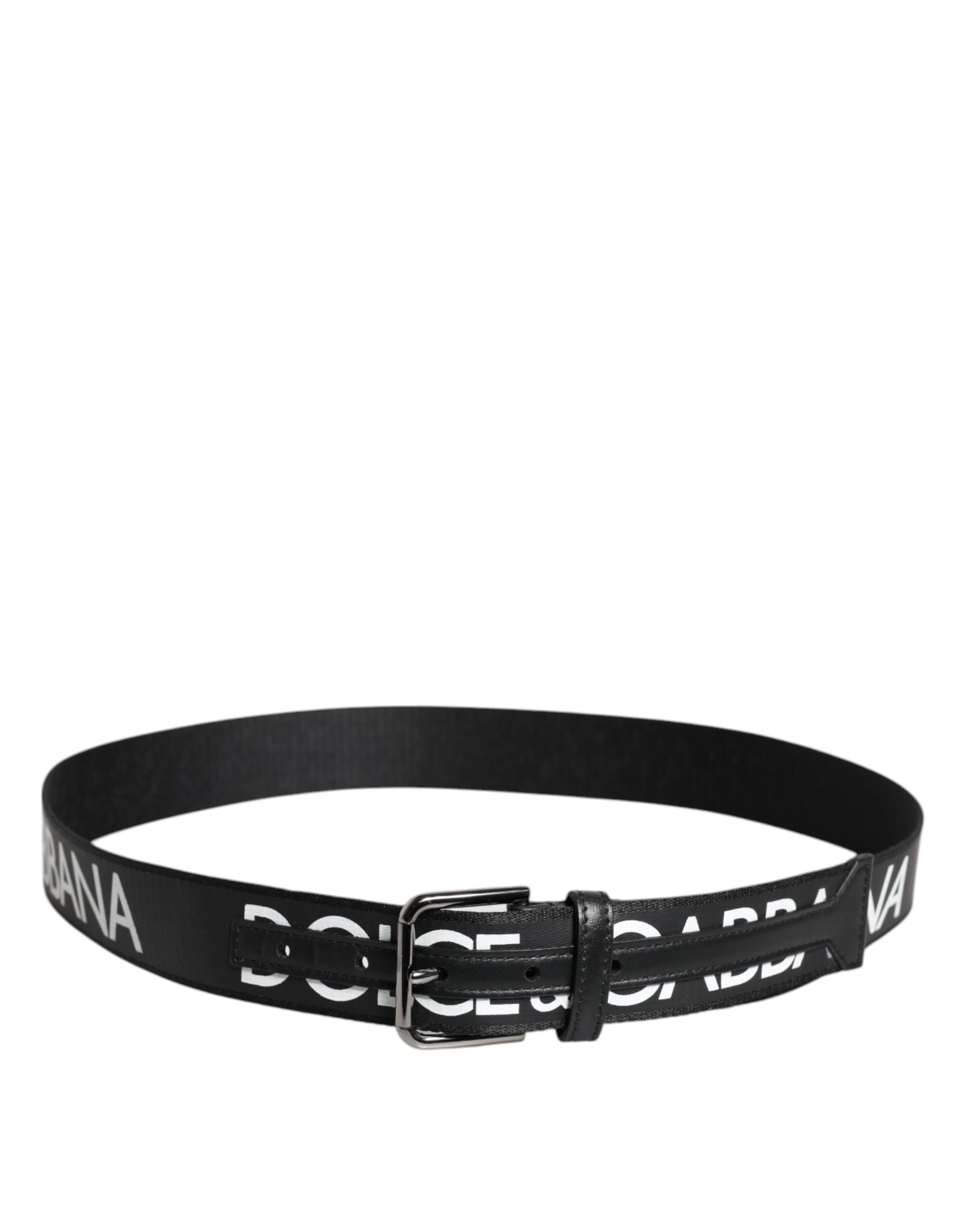 Black Leather Classic Metal Logo Buckle Belt