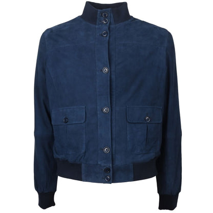 Blue Calfskin Men Bomber Jacket