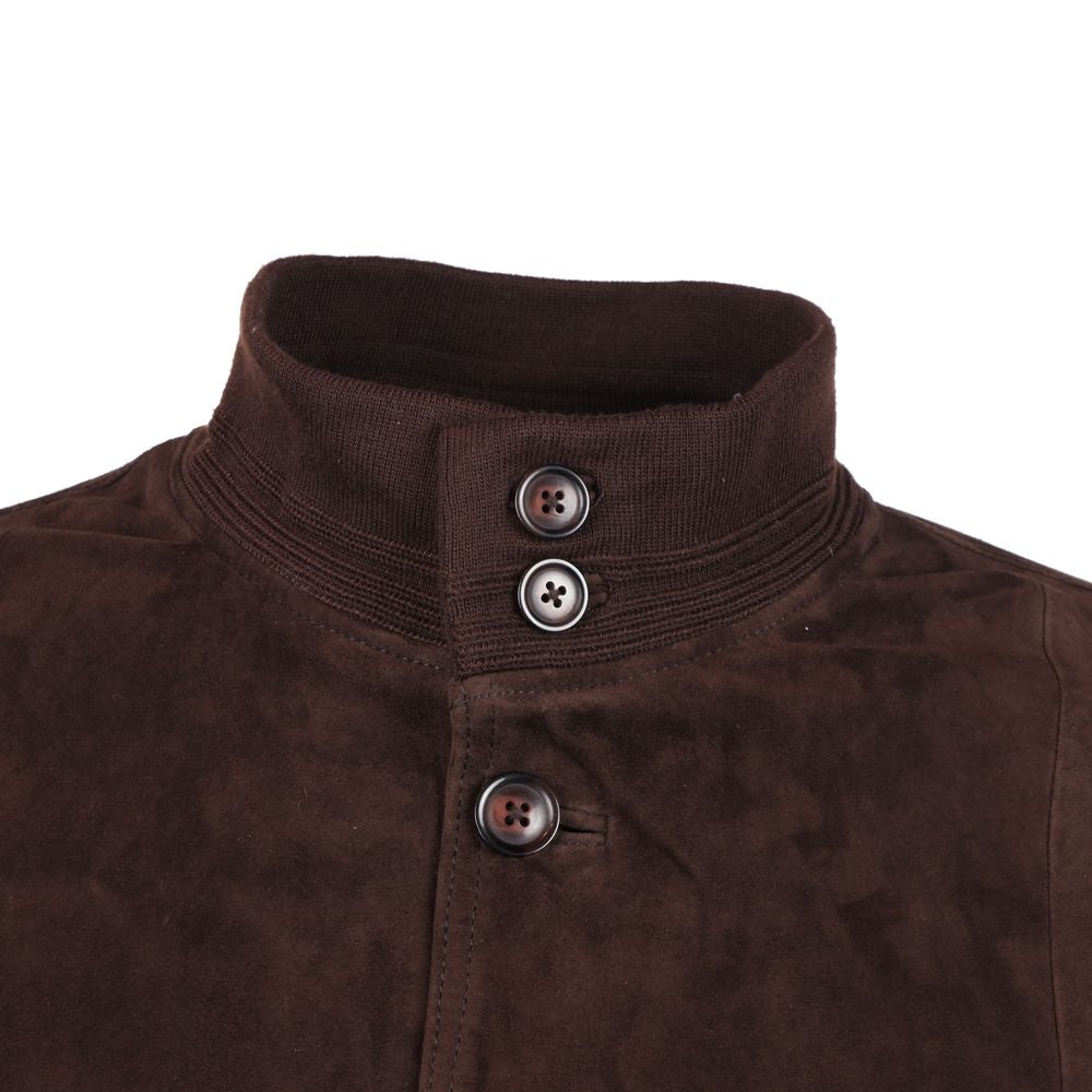Brown Calfskin Men Bomber Jacket