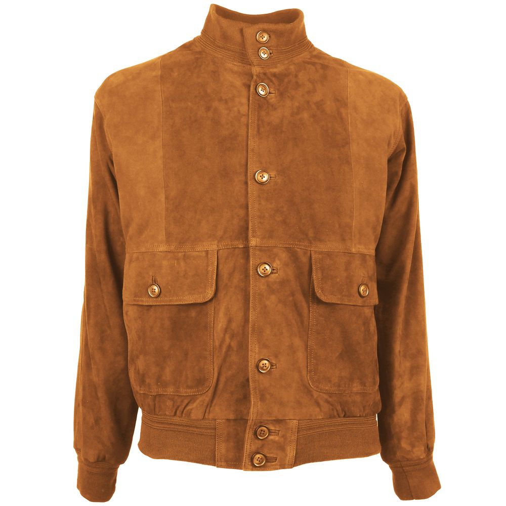 Brown Calfskin Men Bomber Jacket