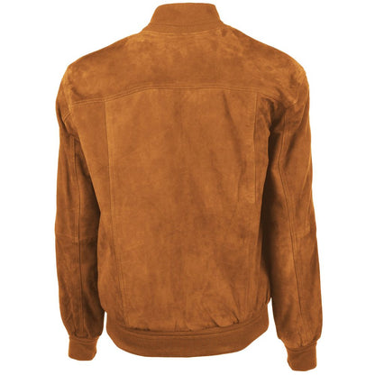 Brown Calfskin Men Bomber Jacket