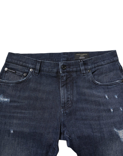 Blue Cotton Stretch Skinny Men Denim Jeans