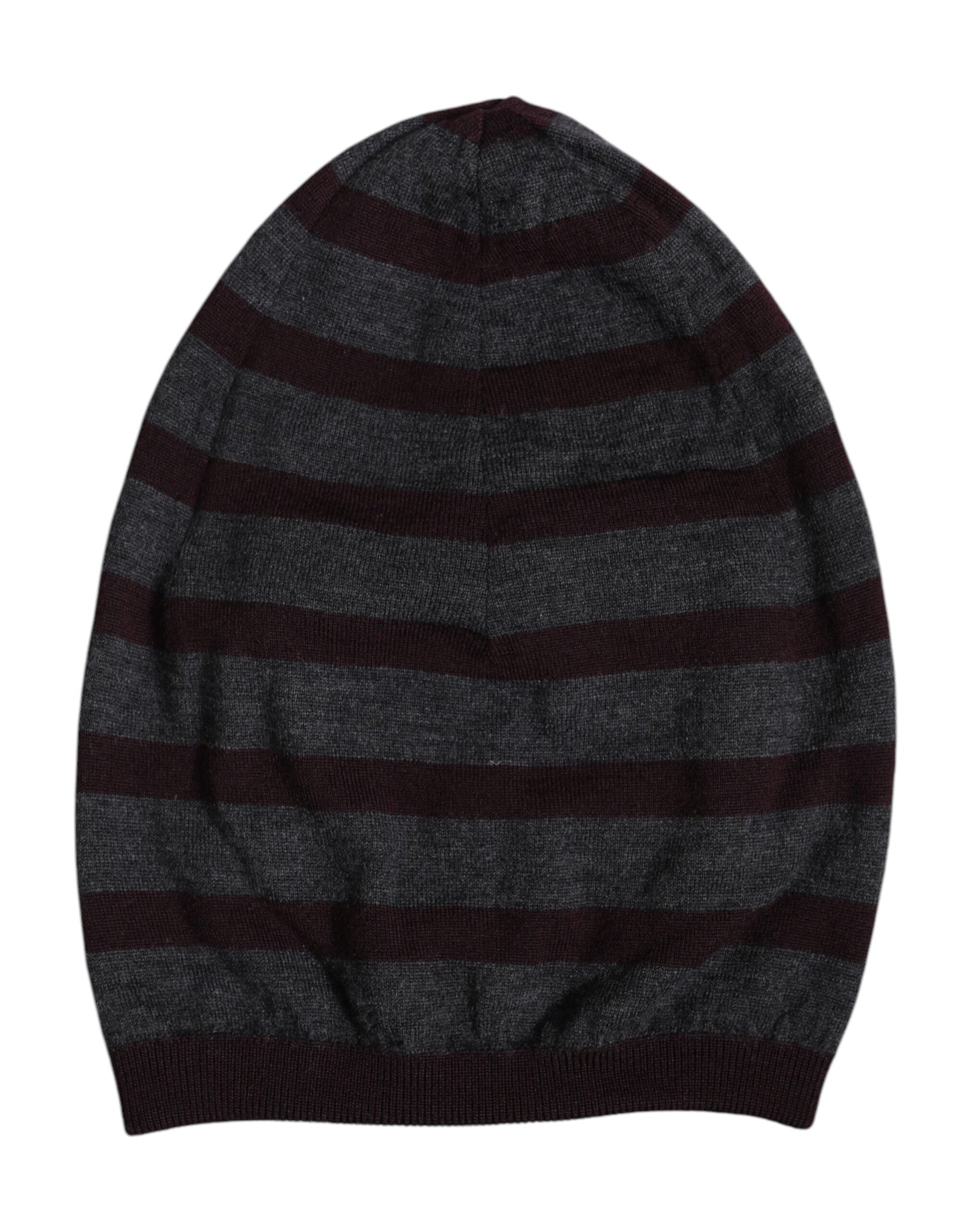 Gray Striped Wool Knitted Winter Beanie Hat