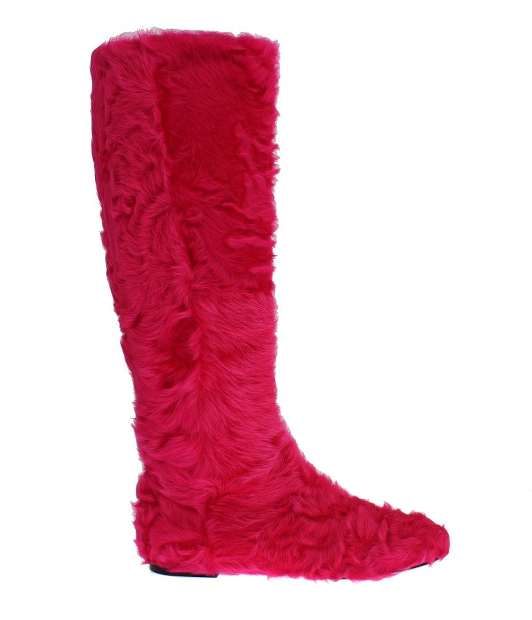 Elegant Pink Lambskin Fur Boots