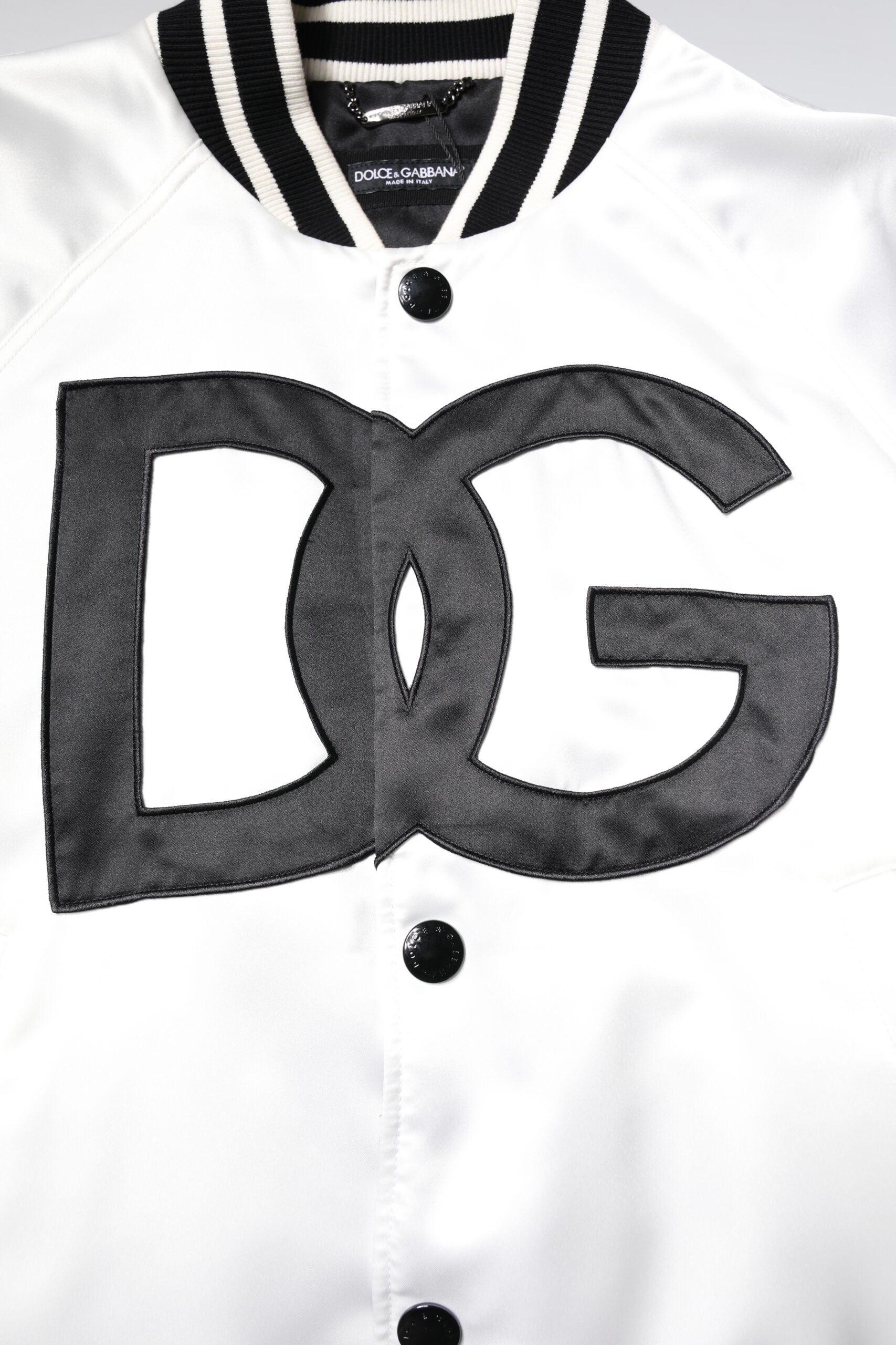 White DG Logo Polyester Jersey Bomber Jacket