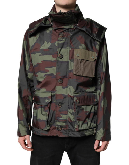 Multicolor Camouflage Button Hooded Jacket