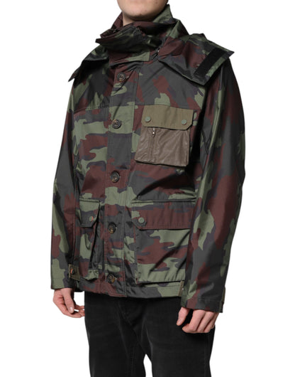 Multicolor Camouflage Button Hooded Jacket
