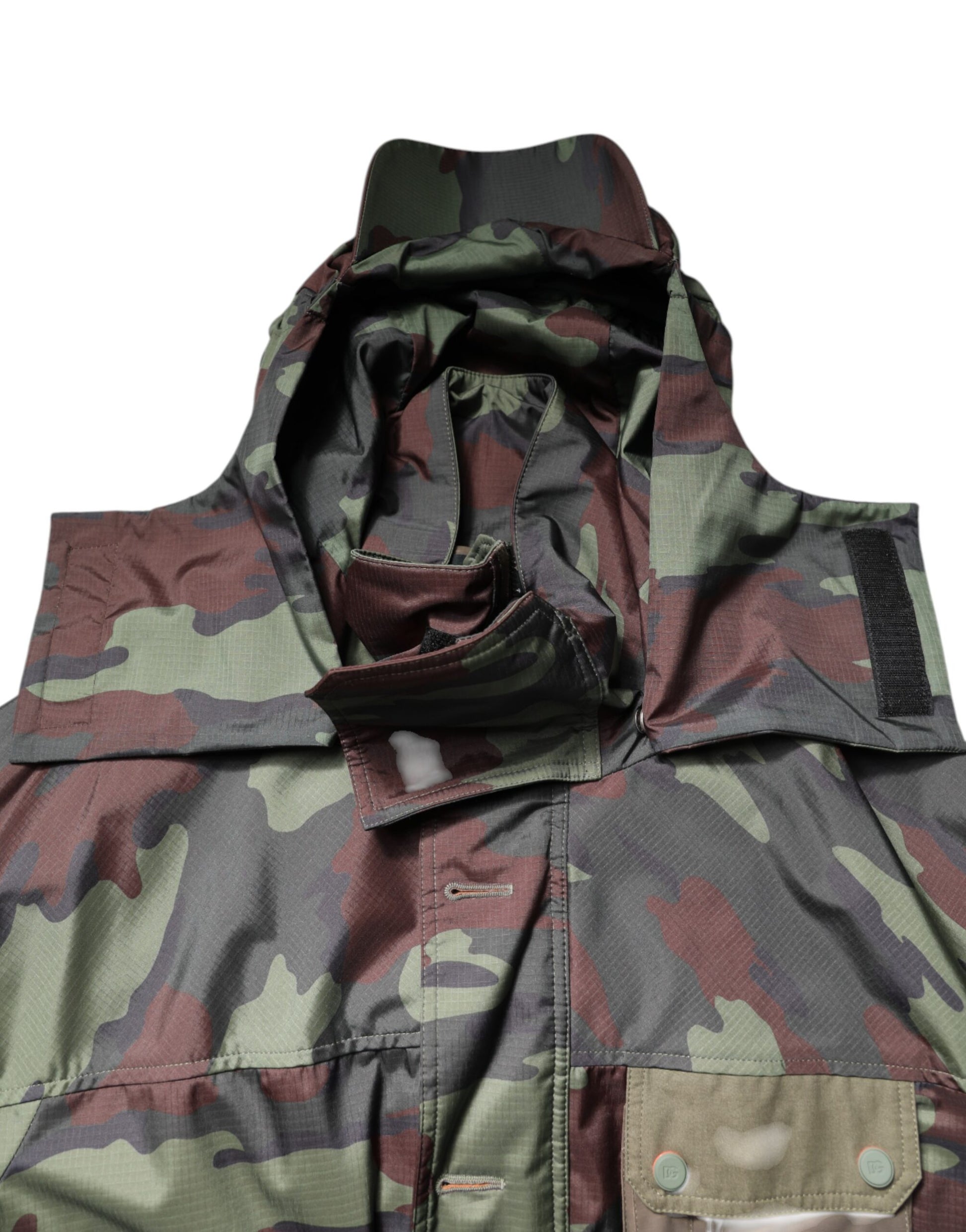 Multicolor Camouflage Button Hooded Jacket
