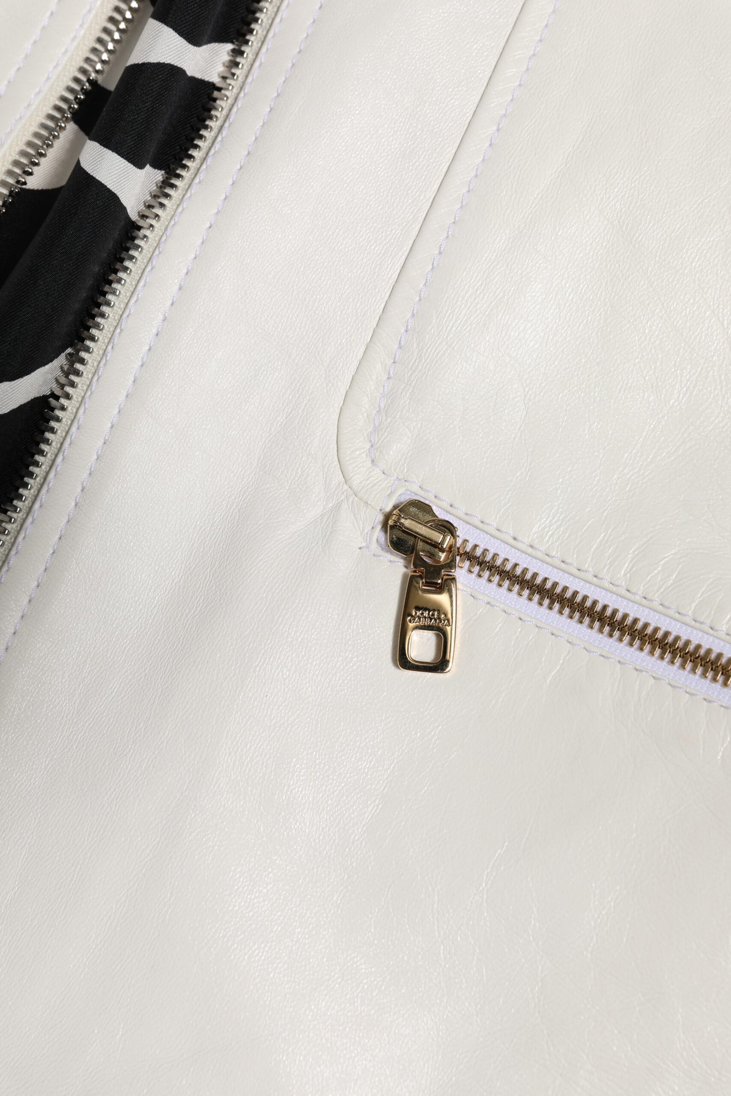 White Collared Full Zip Biker Coat Jacket