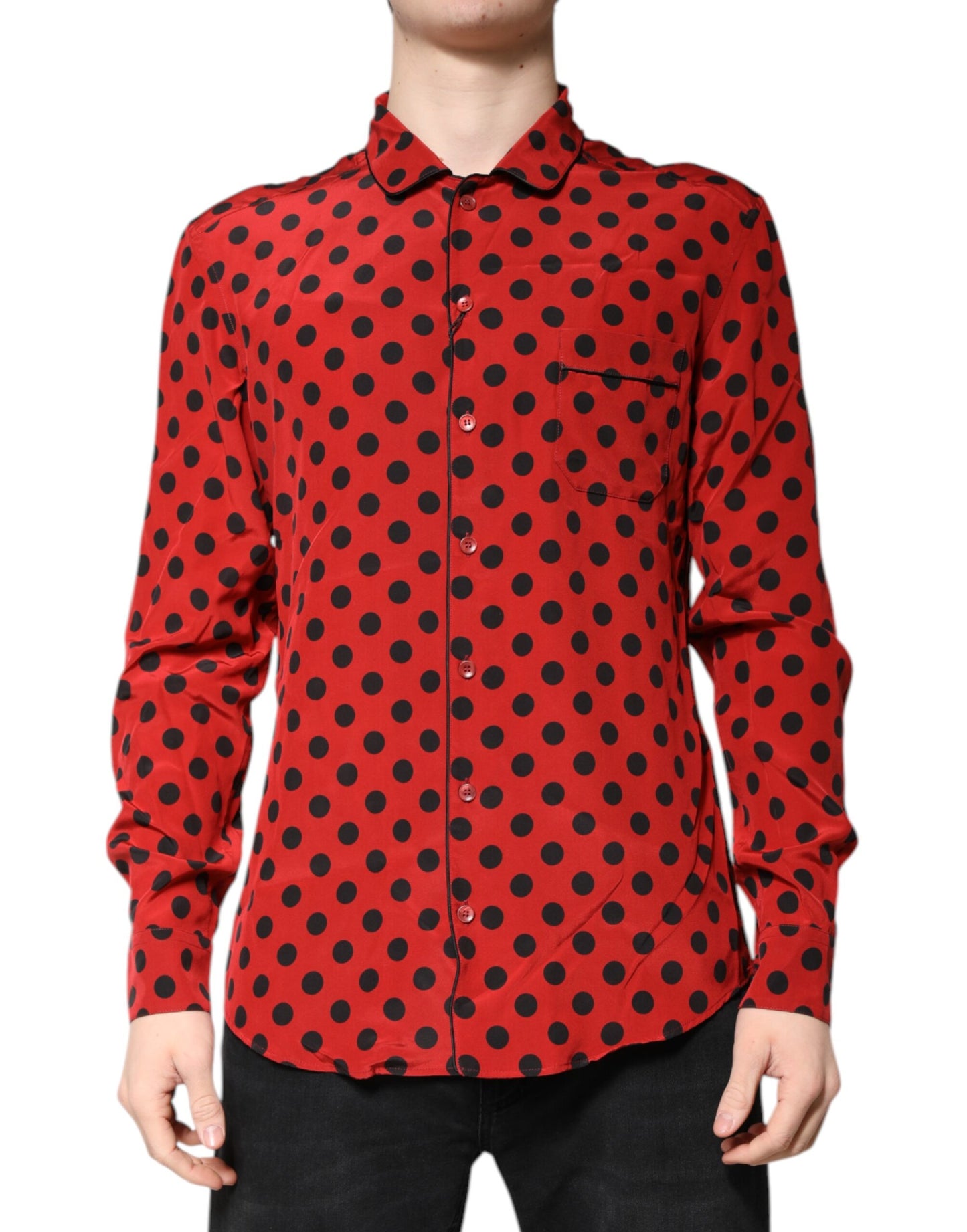 Red Polka Dot Silk Long Sleeve Shirt