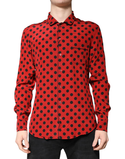 Red Polka Dot Silk Long Sleeve Shirt