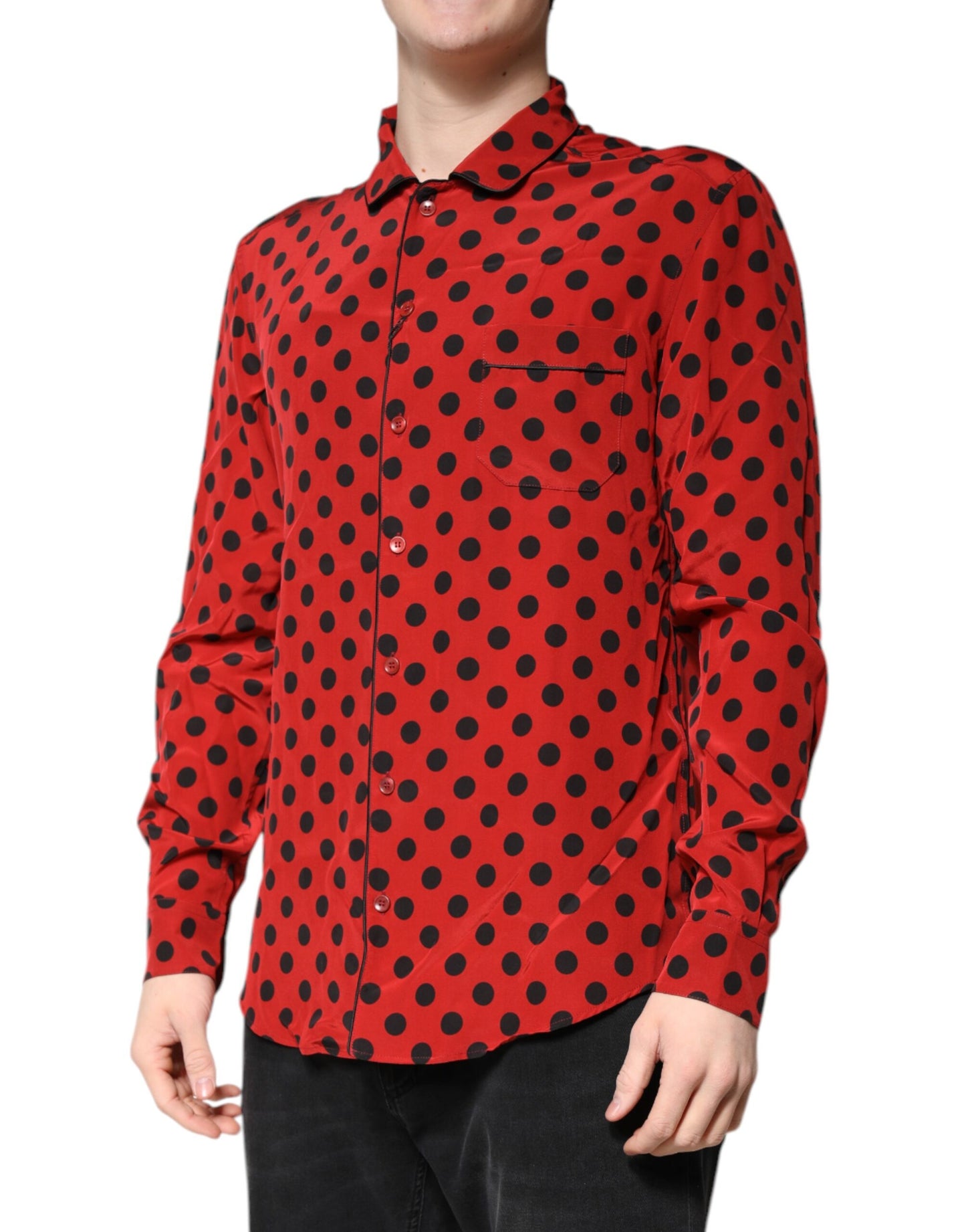Red Polka Dot Silk Long Sleeve Shirt