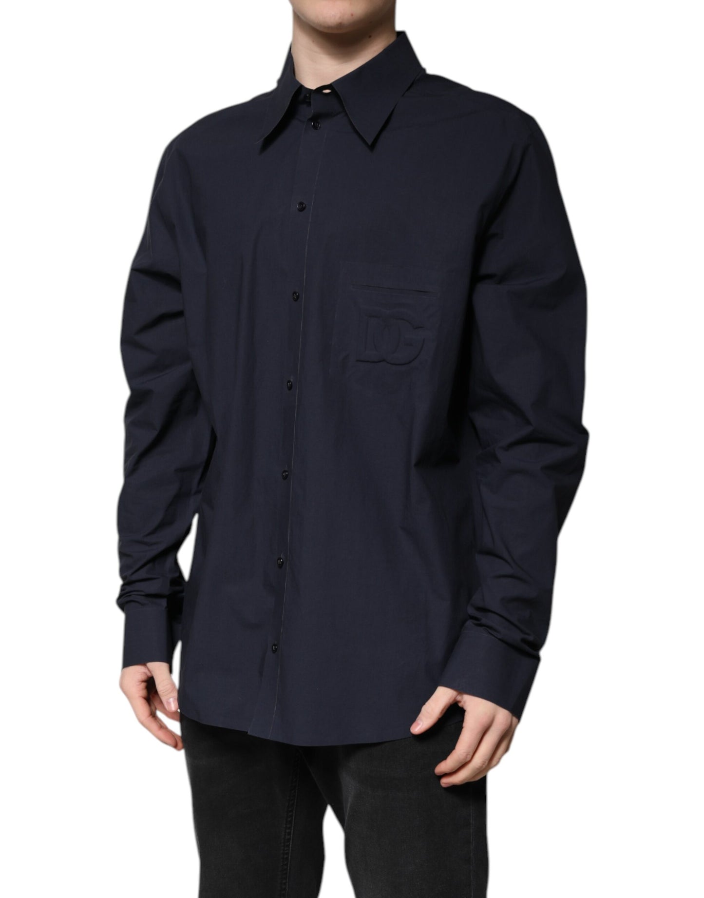 Dark Blue Cotton Long Sleeve Shirt