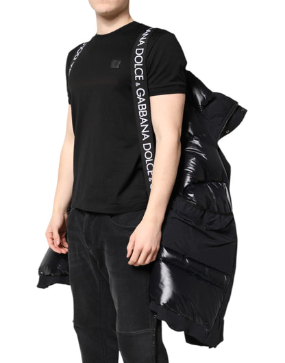 Black Nylon Full Zip Hooded Parka Jacket