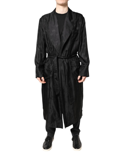 Black Silk DG Logo Men Wrap Robe Coat Jacket