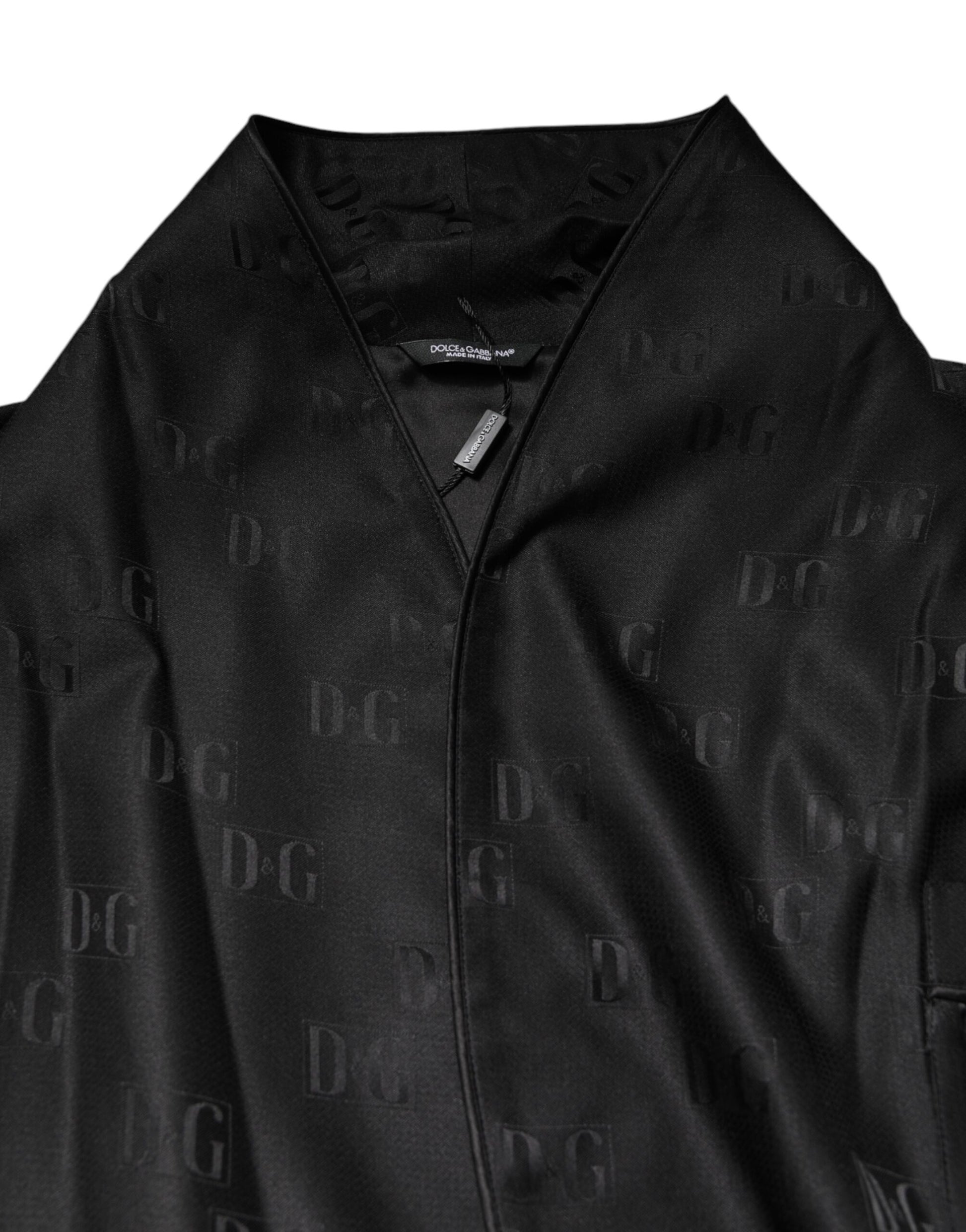 Black Silk DG Logo Men Wrap Robe Coat Jacket