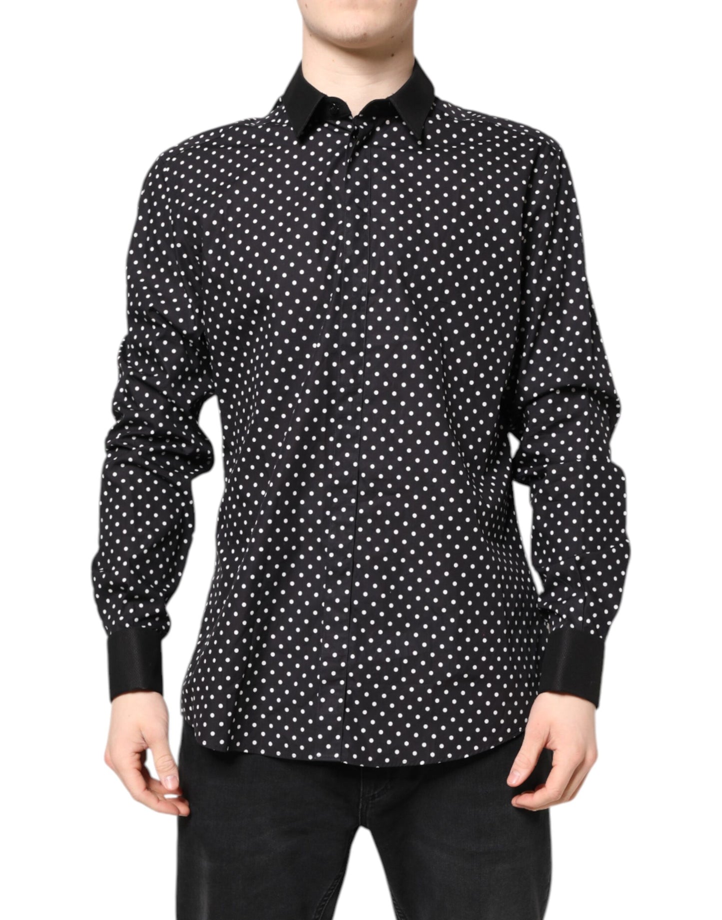 Black Polka Dot Cotton Formal Dress Shirt