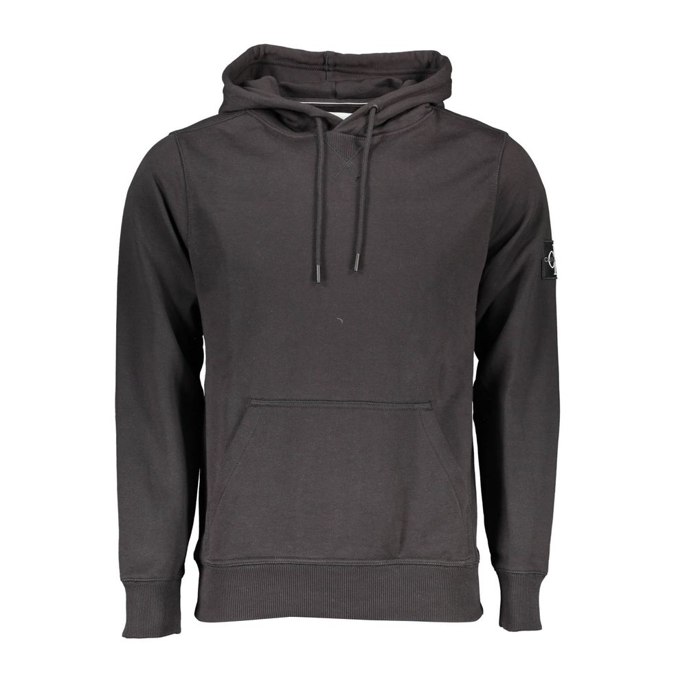 Black Cotton Men Sweater with Central Pocket and Hood