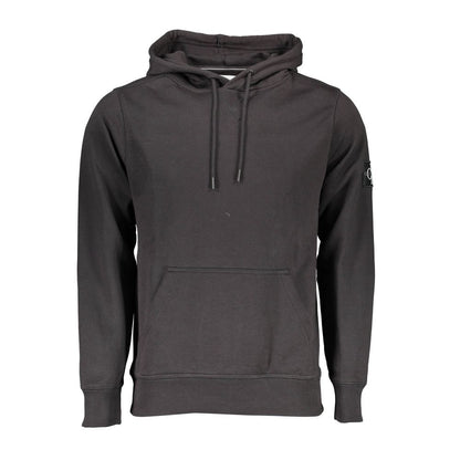 Black Cotton Men Sweater with Central Pocket and Hood