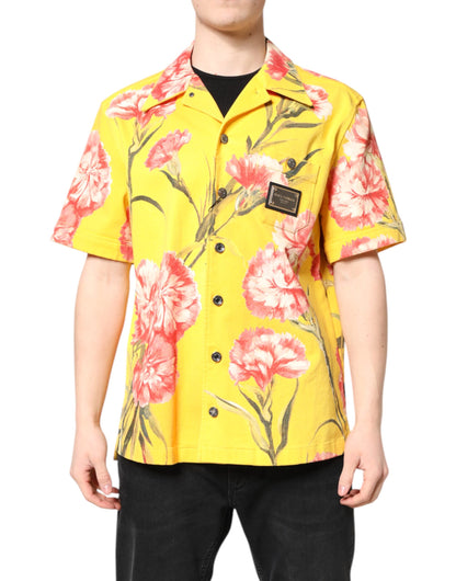 Yellow Floral Men Button Down Casual Shirt