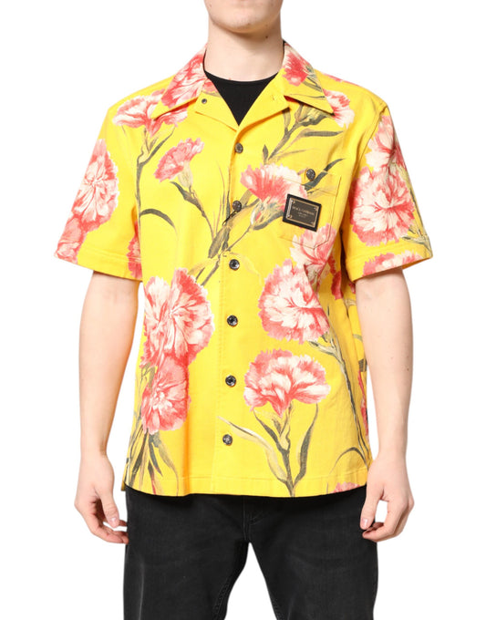 Yellow Floral Men Button Down Casual Shirt