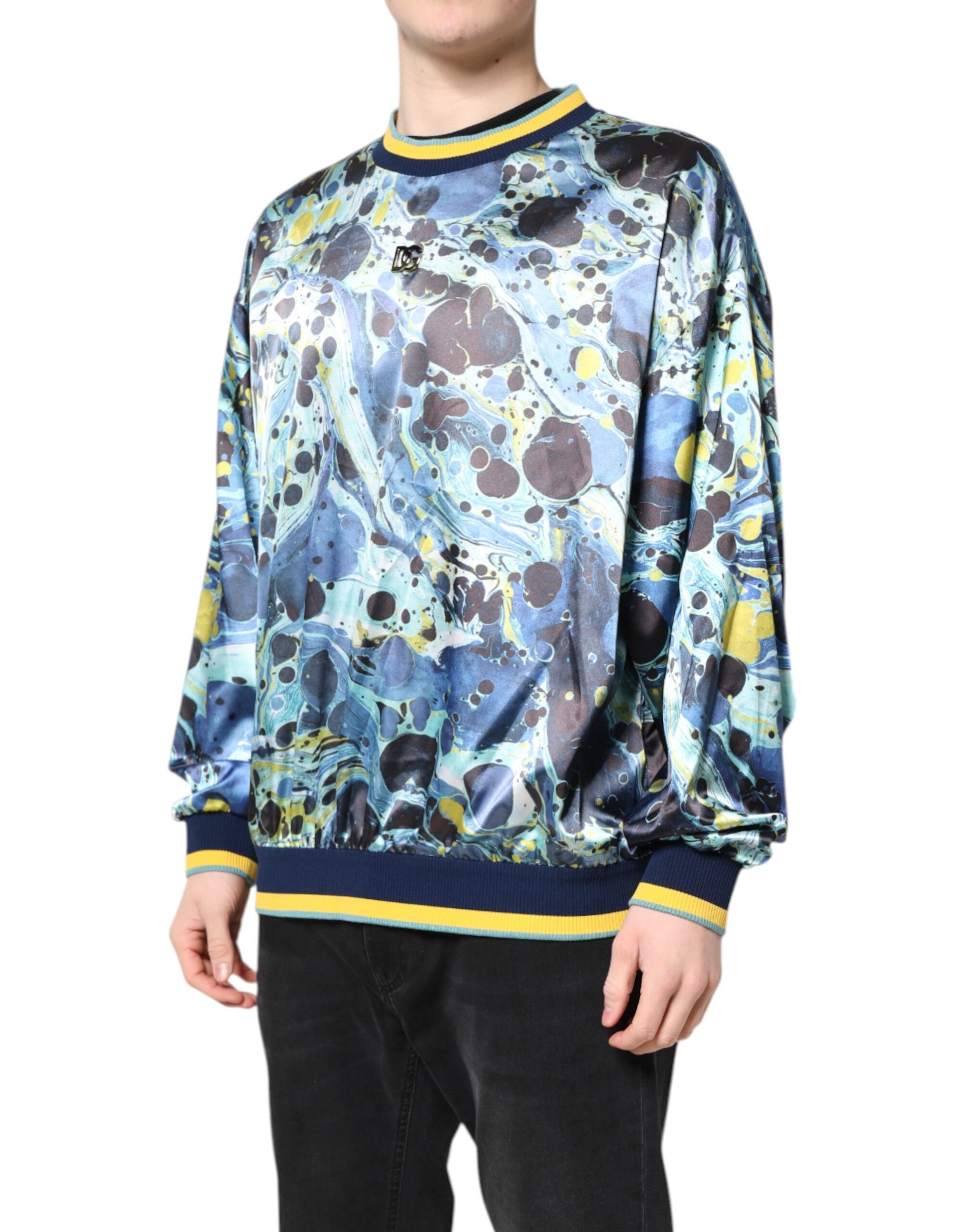 Multicolor Marble Print Men Pullover Sweater