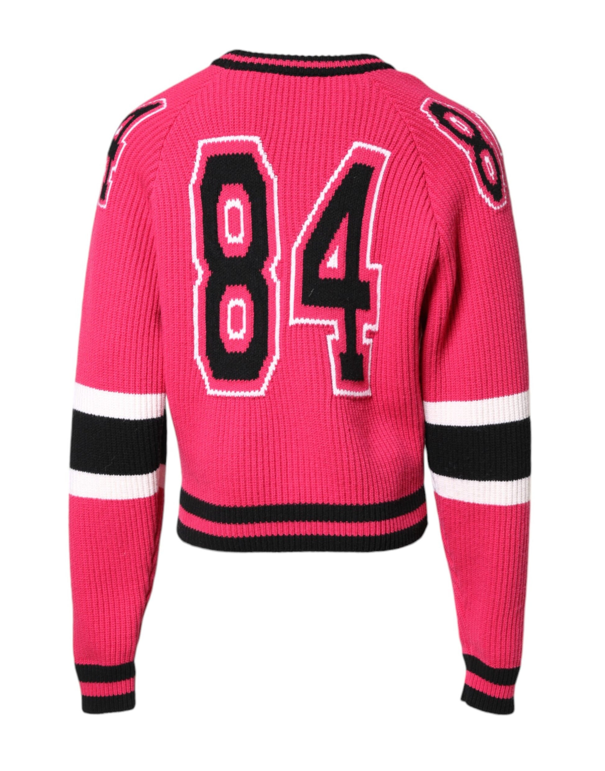 Pink Cotton Logo Print Knit Pullover Sweater