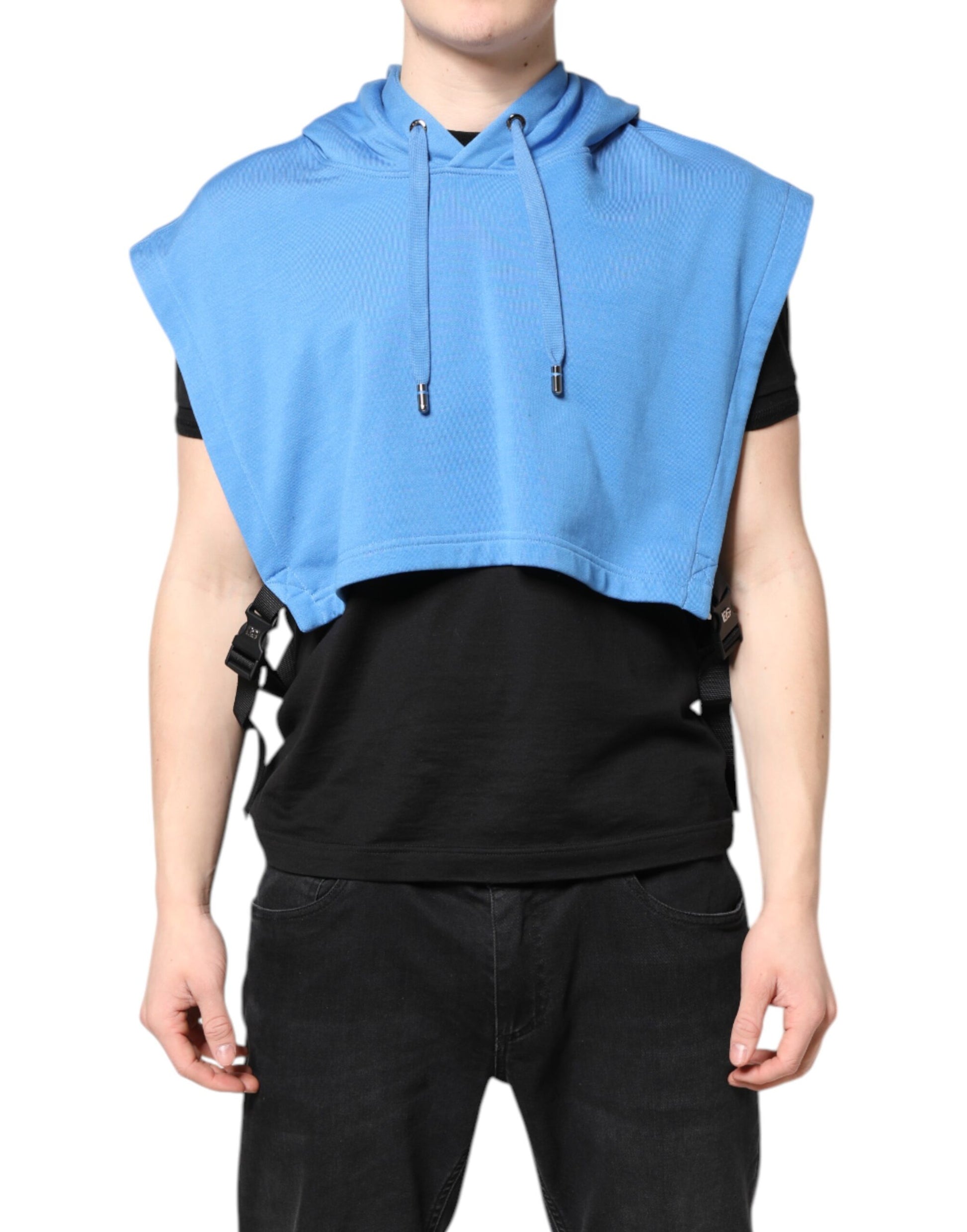 Blue Cotton Hooded Men Sportswear Vest Sweater