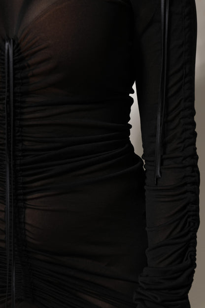 Black Mesh Trim Bodycon Long Sheath Dress