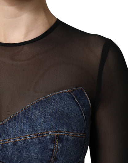 Black Blue Long Sleeves Denim Mini Dress