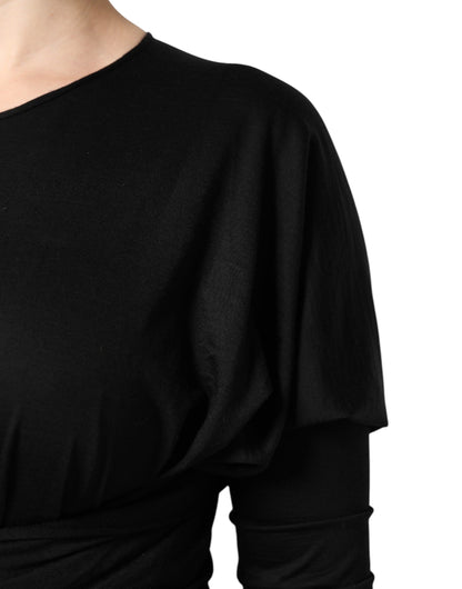 Black Wool Long Sleeves Sheath Midi Dress