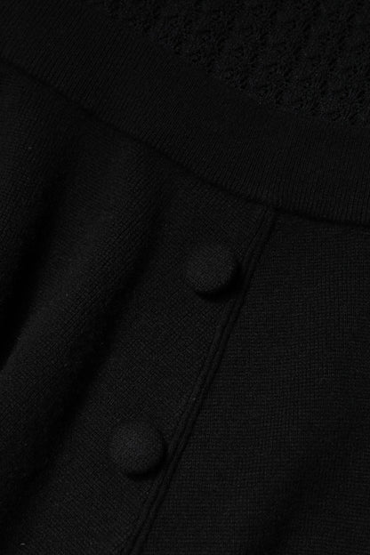 Black Cashmere Long Sleeves A-line Midi Dress