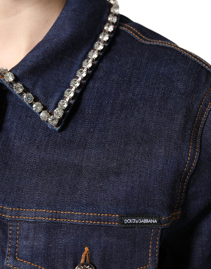 Blue Denim Cotton Crystal Embellished Jacket