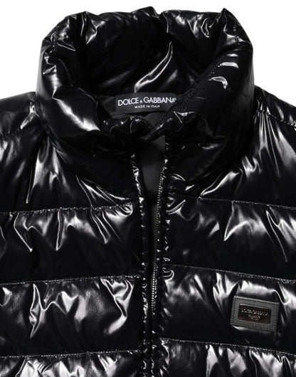 Black Logo Plaque Full Zip Puffer Jacket