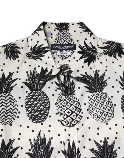 White Pineapple Print Long Sleeve GOLD Shirt
