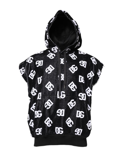 Black DG Cotton Hooded Sleeveless Sweater