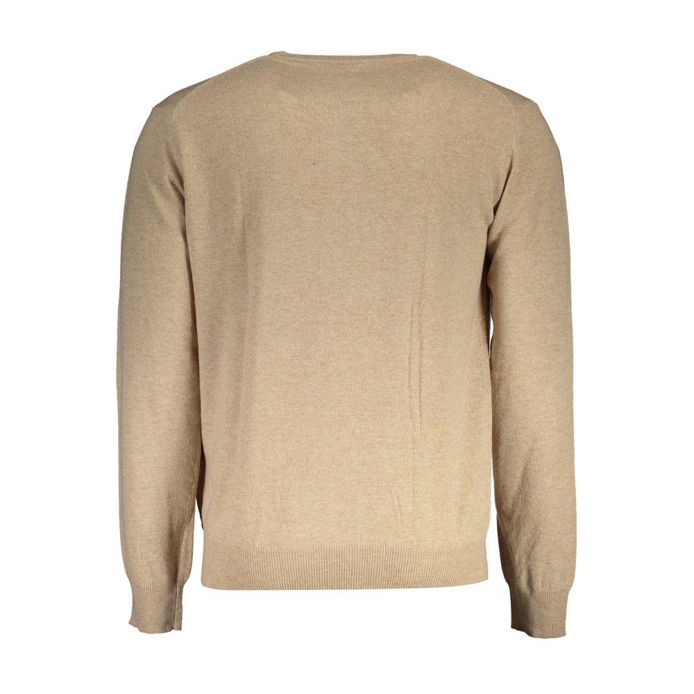 "Beige Wool Men Sweater Classic Comfort Knitwear"