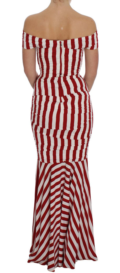 Elegant Red and White Striped Silk Bodycon Dress