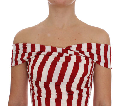 Elegant Red and White Striped Silk Bodycon Dress